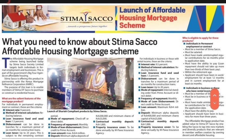 Stima DT Sacco Affordable Mortgage Scheme